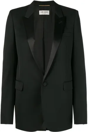 Saint Laurent Jassen, Dames, Zwart, L, Wol, Buis Tuxedo Jas In Grain De Poudre