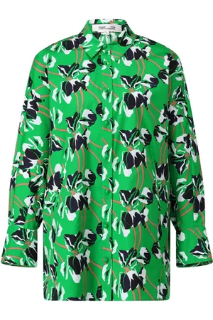 Diane von Furstenberg Blouses & Shirts, Dames, Groen, L, Katoen, Gedrukt Katoenen Overhemd met Zakken
