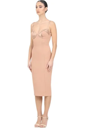 Elisabetta Franchi Kleedjes, Dames, , L, Polyester, Midi Jurk met Hartvormige Halslijn