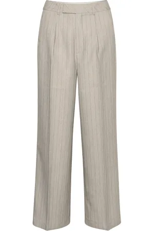 Kaffe Broeken, Dames, Grijs, 3Xl, Grijze Gestreepte Wijde Pijp Broek