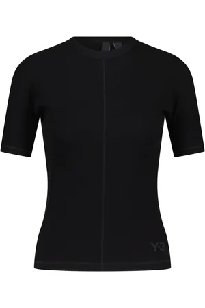 Y-3 Tops, Dames, Zwart, M, Katoen, Logo T-Shirt Katoen Slim Fit