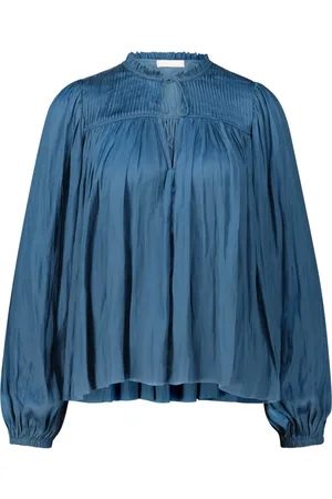 ULLA JOHNSON Blouses & Shirts, Dames, Blauw, L, Satin Blouse Freja met elegante details