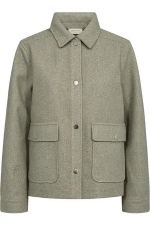 Freequent Jassen, Dames, Groen, M, Polyester, Zachte Materiaal Jas met Drukknopen