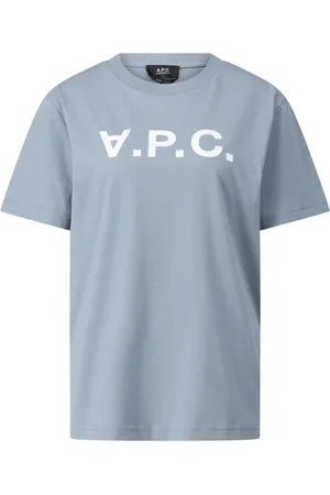 A.P.C. Tops, Dames, Blauw, S, Katoen, Logo T-shirt, Comfortabel en Stijlvol