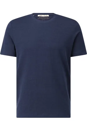 MAURIZIO BALDASSARI Tops, Heren, Blauw, 2Xl, Linnen, Linnen T-shirt met ronde hals