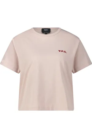 A.P.C. Tops, Dames, Roze, M, Katoen, Pastel Boxy Fit T-shirt met Logo