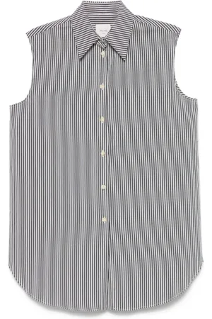 ALYSI Blouses & Shirts, Dames, Blauw, M, Blauwe Mouwloze Blouse met Knoopsluiting