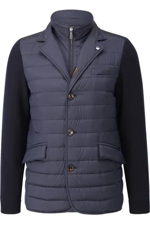 MOORER Jassen, Heren, Blauw, L, Kasjmier, Gewatteerde jas met gebreide mouwen