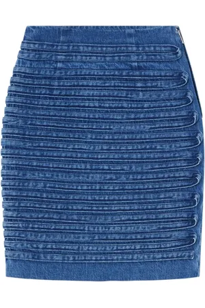 VERSACE Rokken, Dames, Blauw, M, Denim, Denim Rok met Hoge Taille