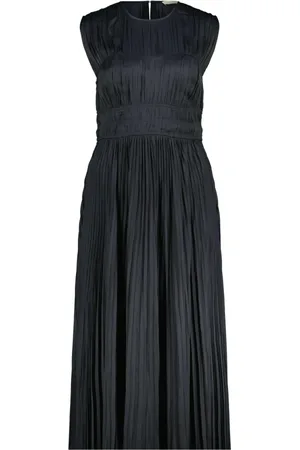 ULLA JOHNSON Kleedjes, Dames, Zwart, S, Leer, Geplooide Maxi Jurk Delia