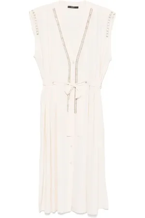 SEVENTY BY SERGIO TEGON Kleedjes, Dames, , S, Crème V-hals Jurk met Riem