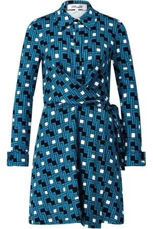 Diane von Furstenberg Kleedjes, Dames, Blauw, M, Abstract Patroon Overhemdjurk