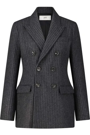 Ami Jassen, Dames, Grijs, M, Wol, Dubbelrijige wollen blazer met krijtstrepen