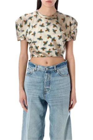 Vivienne Westwood Blouses & Shirts, Dames, Veelkleurig, S, Katoen, Orbit Voetbal Crop Top