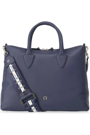 Aigner Tassen, Dames, Blauw, ONE Size, Leer, Elegante leren handtas met gouden details