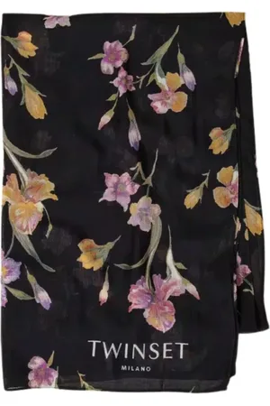 Twin-Set Accessoires, Dames, Zwart, ONE Size, Wol, Bloemenprint Sjaal Collectie