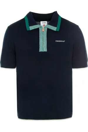 Casablanca Tops, Heren, Blauw, L, Katoen, Gestreept poloshirt met rits
