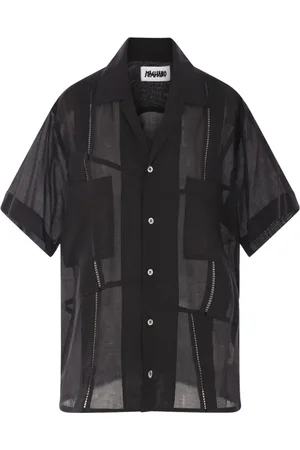 MAGLIANO Overhemden, Heren, Zwart, M, Katoen, Zwarte katoenen Guayabera-shirt met geplooide details