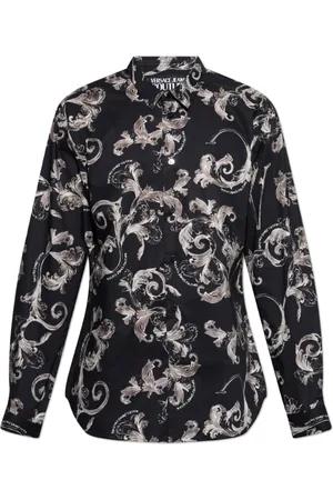 VERSACE Overhemden, Heren, Zwart, XL, Katoen, Overhemd met patroon