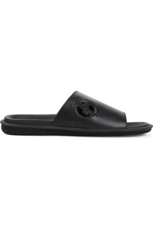 Giorgio Armani Schoenen, Heren, Zwart, 44 EU, Leer, Nero Slide Sandalen