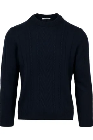 Paolo Pecora Truien, Heren, Blauw, S, Wol, Blauwe Merinowollen Trui met Ribpatroon
