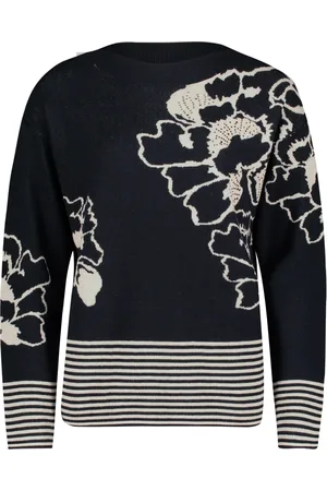 Betty Barclay Truien, Dames, Blauw, M, Bloemen Jacquard Gebreide Trui