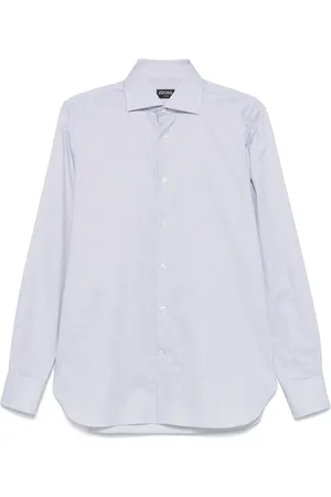 Ermenegildo Zegna Overhemden, Heren, Blauw, L, Katoen, Gestreept katoenen overhemd