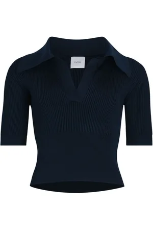 Patou Tops, Dames, Blauw, S, Navy V-Neck Polo Shirt