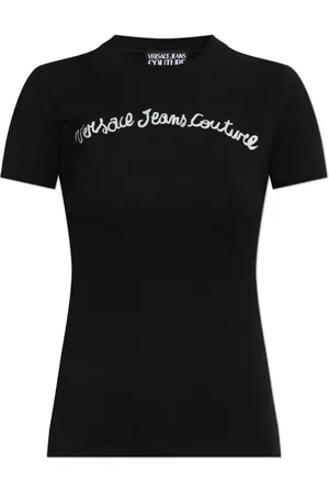 VERSACE Tops, Dames, Zwart, XS, Katoen, T-shirt met logo