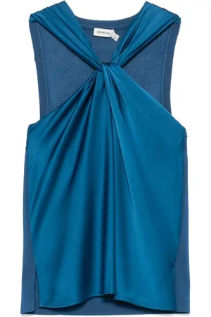 Simkhai Tops, Dames, Blauw, S, Satijn, Marine Mouwloze Gebreide Satijnen Top