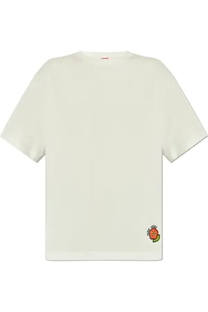 Kenzo Tops, Heren, Wit, M, Katoen, T-shirt met geborduurd logo