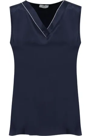 PESERICO SIGN Tops, Dames, Blauw, S, Zijden Juweel V-hals Top