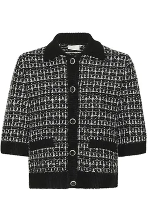 Kaffe Truien, Dames, Zwart, S, Polyester, Zwarte Vest met 3/4 Mouwen en Knopen