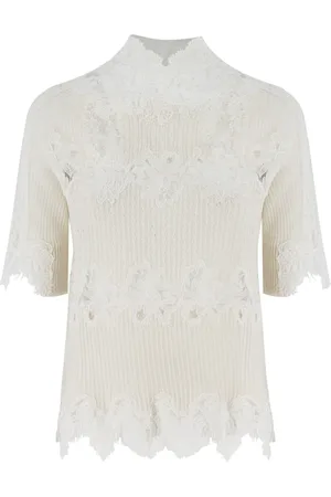 ERMANNO SCERVINO Truien, Dames, Wit, S, Bloemen Kant Hoge Hals Sweater