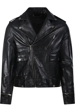 Golden Goose Jassen, Heren, Zwart, L, Leer, Zwarte Bikerjas