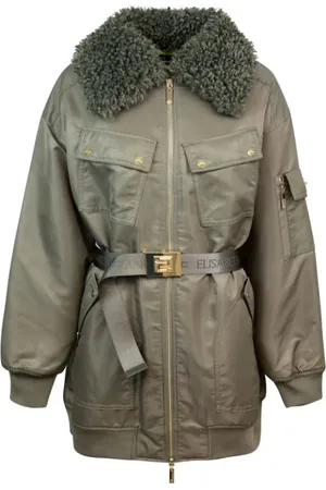 Elisabetta Franchi Jassen, Dames, Groen, S, Oversized Gewatteerde Jas met Riem