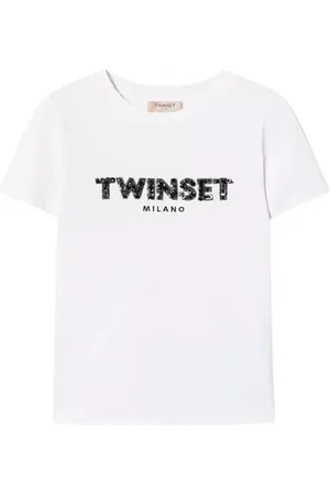 Twin-Set Tops, Dames, Wit, S, Geborduurd Logo Lettering T-shirt