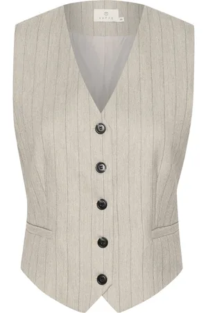 Kaffe Jassen, Dames, , M, Leer, Grijze Pinstripe Vest Kakaysa Stijl