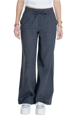 JACQUELINE DE YONG Broeken, Dames, Grijs, S, Katoen, Grijze Vetersluiting Broek Herfst/Winter Stijl
