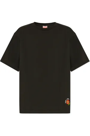 Kenzo Tops, Heren, Zwart, L, Katoen, T-shirt met geborduurd logo