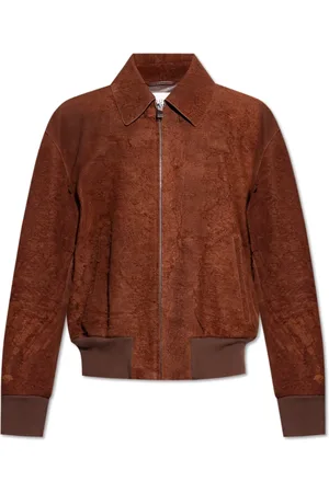 Alexander McQueen Jassen, Heren, Bruin, M, Katoen, Leren jas met vintage-effect