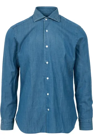 BARBA Overhemden, Heren, Blauw, 2Xl, Denim, Denim Overhemd Klassieke Kraag Lange Mouwen