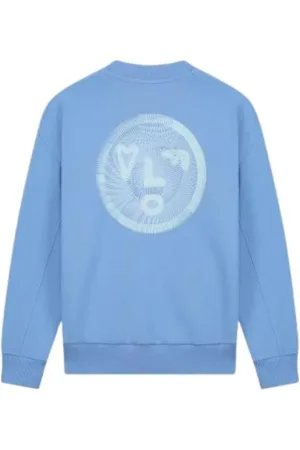 OLAF HUSSEIN Sweatshirts & Hoodies, Heren, Blauw, S, Spiral Face Crewneck Summer Sky