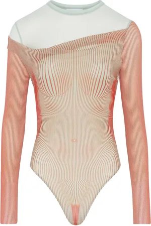 Jean Paul Gaultier Tops, Dames, Rood, S, Rode Transparante Bodysuit met Lange Mouwen