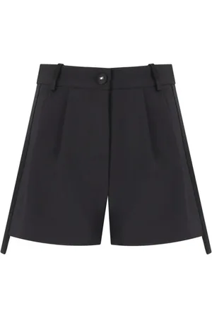 Elisabetta Franchi Korte broeken, Dames, Zwart, M, Polyester, Zwarte Smoking Shorts met Gouden Logo
