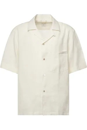 ELEVENTY Overhemden, Heren, Wit, 2Xl, Linnen, Wit Linnen Shirt met Korte Mouwen