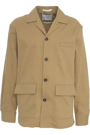 Paolo Pecora Jassen, Heren, Bruin, S, Linnen, Bruine Linnen Blend Overshirt Jas