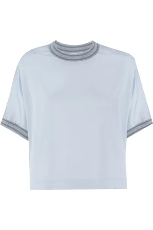 PANICALE Tops, Dames, Blauw, S, Zijden trui met contrastkleurige randen