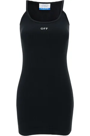 OFF-WHITE Kleedjes, Dames, Zwart, XS, Katoen, Zwarte Rib Tank Jurk
