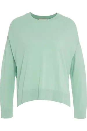 SEMICOUTURE Truien, Dames, Groen, M, Katoen, Groene Gebreide Trui met Logoborduursel